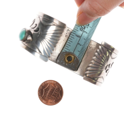 6.75" Cecil Ashley Navajo silver overlay and turquoise cuff bracelet