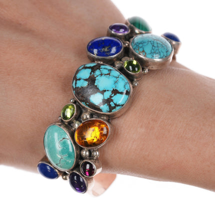 7" Ernest Pino Navajo silver multi-stone cuff bracelet