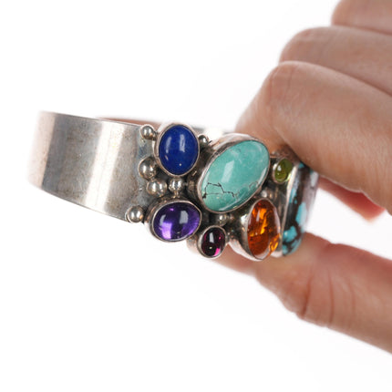 7" Ernest Pino Navajo silver multi-stone cuff bracelet