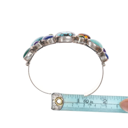 7" Ernest Pino Navajo silver multi-stone cuff bracelet