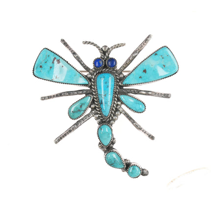 Leonard Maloney Navao Sterling and turquoise Dragonfly pin with lapis eyes