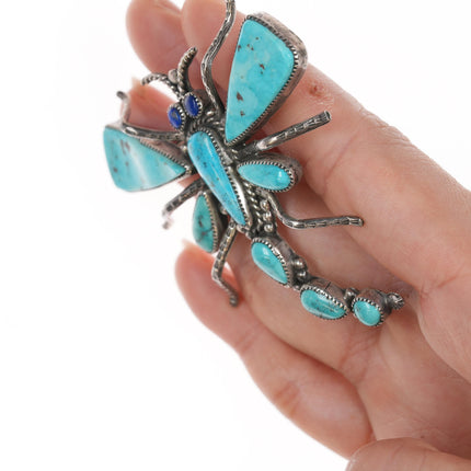 Leonard Maloney Navao Sterling and turquoise Dragonfly pin with lapis eyes