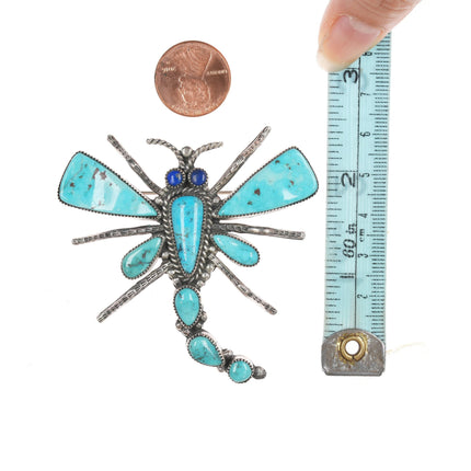 Leonard Maloney Navao Sterling and turquoise Dragonfly pin with lapis eyes