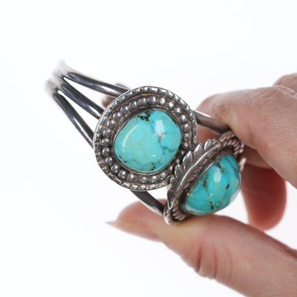 6.25" Vintage Navajo Silver cuff bracelet with three turquoise stones