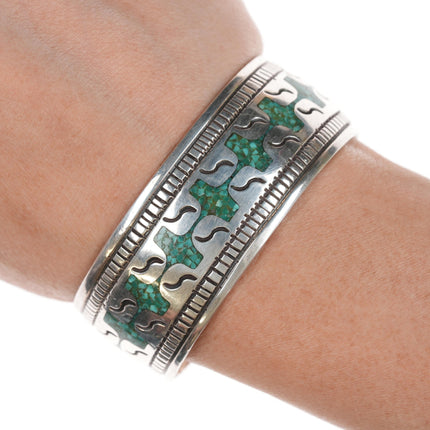 6.25" William Singer Navajo Chip inlay sterling cuff bracelet