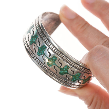 6.25" William Singer Navajo Chip inlay sterling cuff bracelet