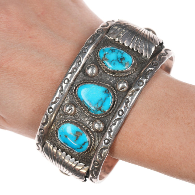 7 5/8" c1970's Ivan V Navajo sterling and turquoise cuff bracelet