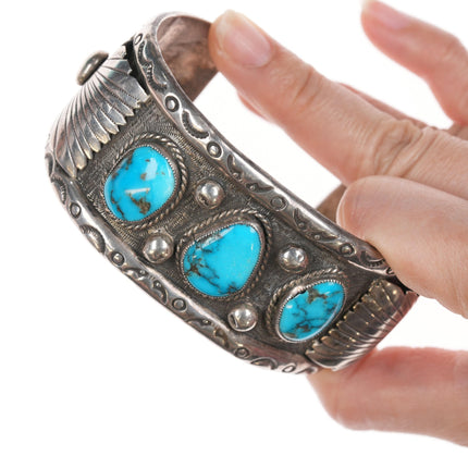 7 5/8" c1970's Ivan V Navajo sterling and turquoise cuff bracelet