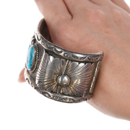 7 5/8" c1970's Ivan V Navajo sterling and turquoise cuff bracelet