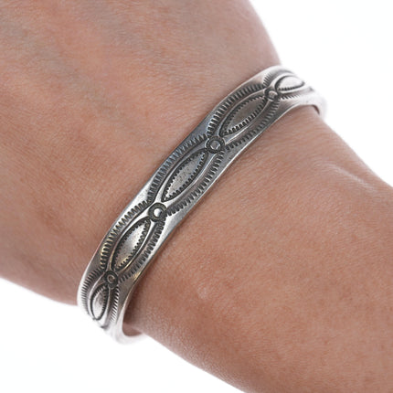 6.5" Vintage Navajo Hand Stamped Sterling Cuff Bracelet