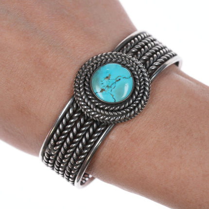 6.25" Vintage Native American Silver and turquoise twisted wire Cuff bracelet