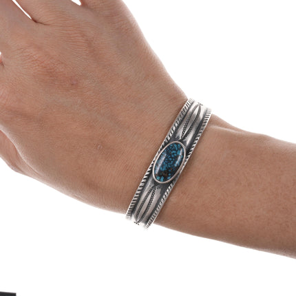 6,25" Alex Horst Hochwertiges Spinnennetz-Türkis-Armband aus schwerem, geprägtem Sterlingsilber