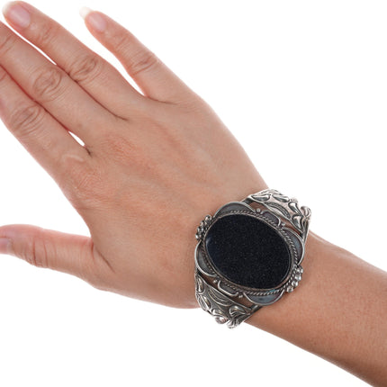 6.5" 40's-50's Navajo Silver Blue goldstone cuff bracelet