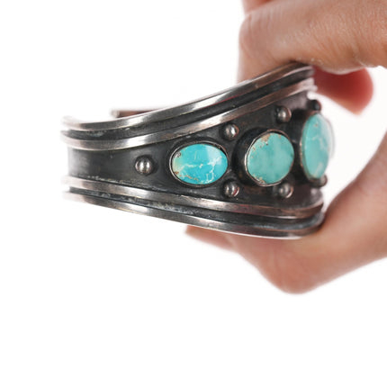 6.75" Vintage Native American Modernist silver and turquoise cuff bracelet