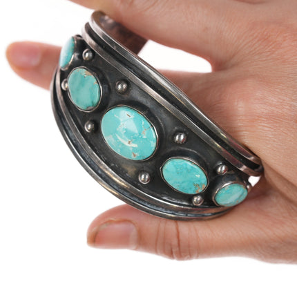 6.75" Vintage Native American Modernist silver and turquoise cuff bracelet