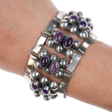 6.5" 1950's Carmen Beckmann Modernist sterling and amethyst bracelet