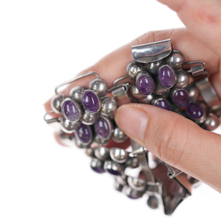 6.5" 1950's Carmen Beckmann Modernist sterling and amethyst bracelet