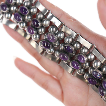 6.5" 1950's Carmen Beckmann Modernist sterling and amethyst bracelet