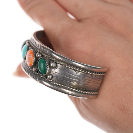 6 5/8" Richard Begay Navajo silver multi-stone cuff bracelet