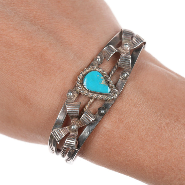 6 1/8" c1940's UITA-22 Navajo silver cuff bracelet with turquoise