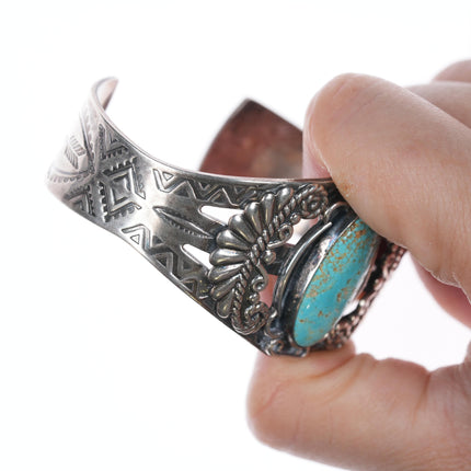 6.5" c1950's Navajo Curio silver and turquoise cuff bracelet