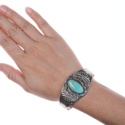 6.5" c1950's Navajo Curio silver and turquoise cuff bracelet