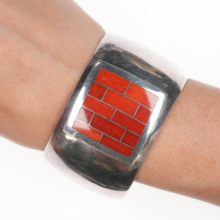 7 1/8" Ray Tracey Knifewing Coral inlay sterling cuff bracelet