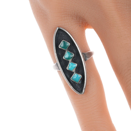 sz5 Vintag Zuni flush inlay square turquoise ring