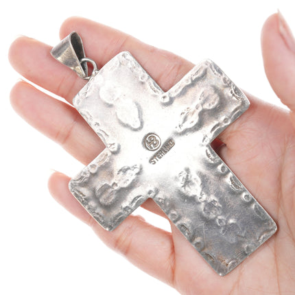 Large HB Southwestern Sterling and agate cross pendant