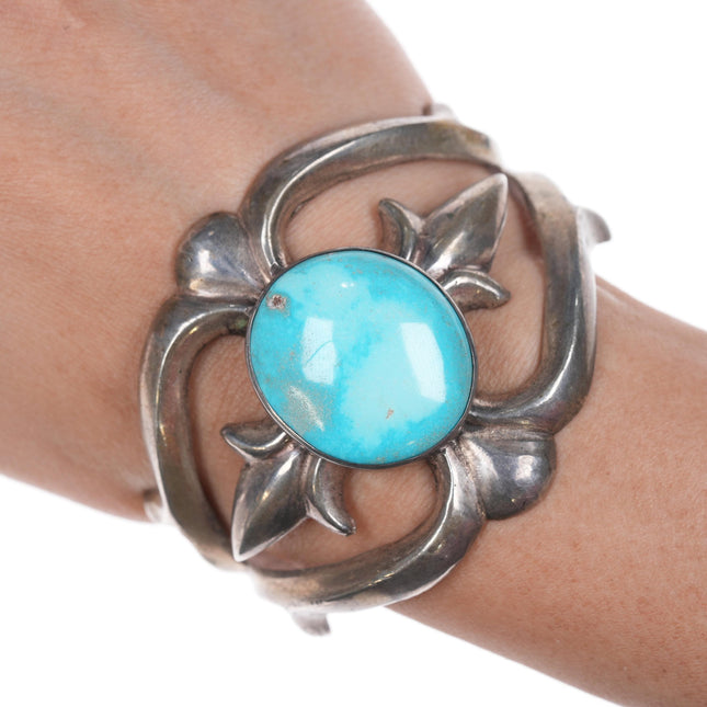 6.5" Vintage Navajo cast silver and turquoise cuff bracelet