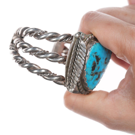 6 1/8" Heavy vintage Navajo silver and Kingman turquoise cuff bracelet