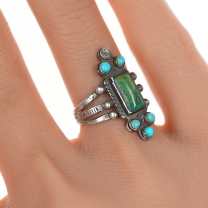 sz5.5 20's-30's Zuni Whirling log silver and turquoise ring