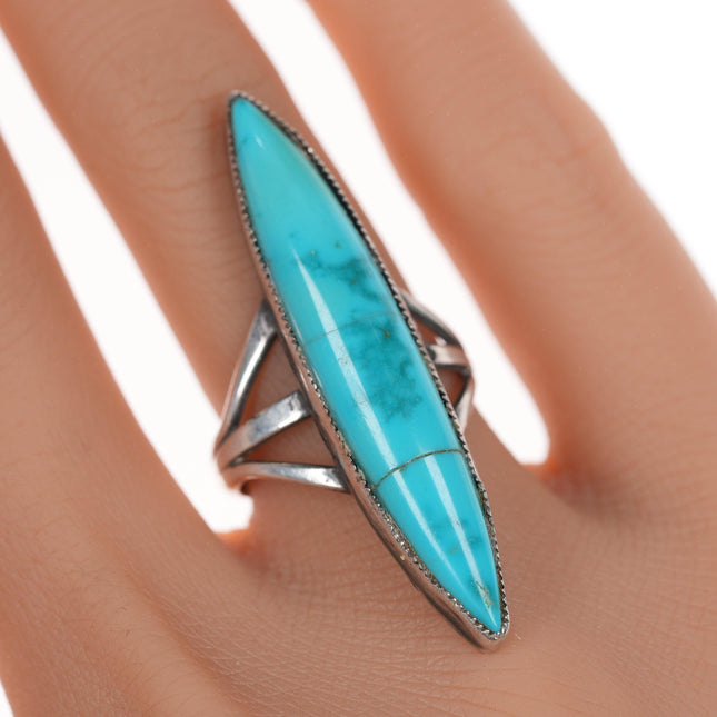 sz6.75 Long Vintage silver and turquoise pointy ring