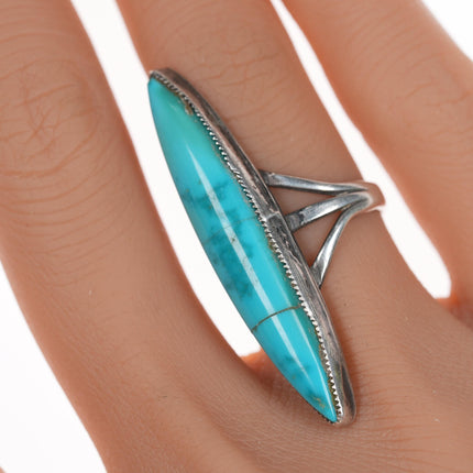 sz6.75 Long Vintage silver and turquoise pointy ring