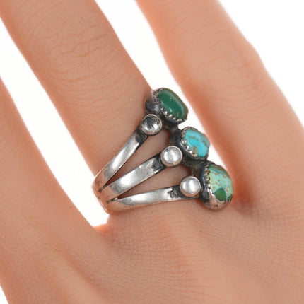 sz6 20's-30's Navajo silver ring with 3 turquoise stones