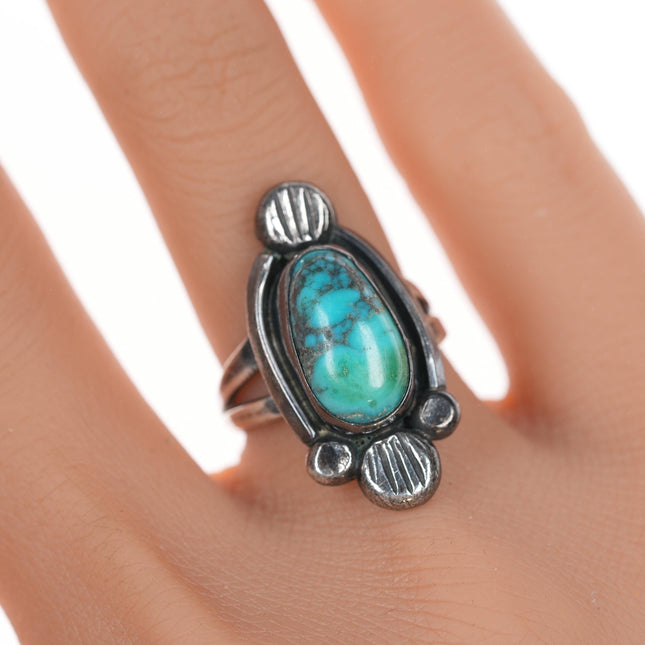 sz6 Vintage Zuni silver and turquoise coin silver ring