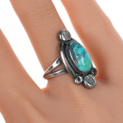 sz6 Vintage Zuni silver and turquoise coin silver ring