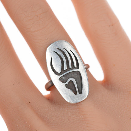 sz6 Vintage Native American silver claw form overlay ring