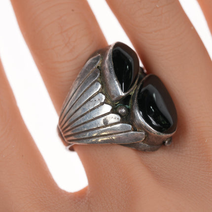 sz11 Vintage Native American Silver double onyx ring