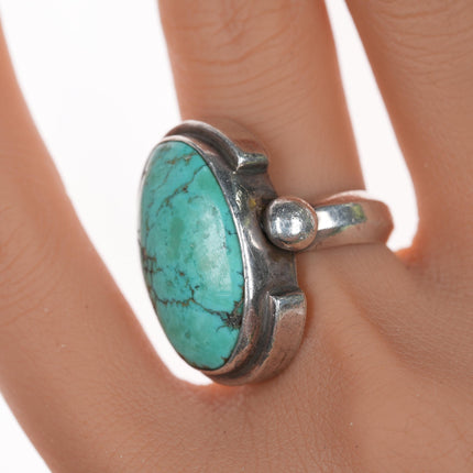 sz7 Large Southwestern Modernist vintage silver and turquoise ring