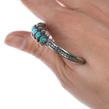 6.25" 30's-40's Zuni silver turquoise snake eye row cuff bracelet