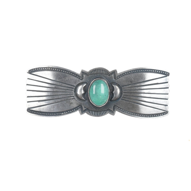 Harry Morgan (1947-2008) Navajo Heavy stamped silver and turquosie pin