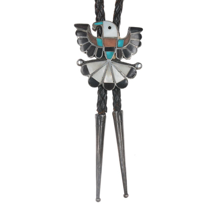 50's-60's Zuni Eagle sterling channel inlay bolo tie