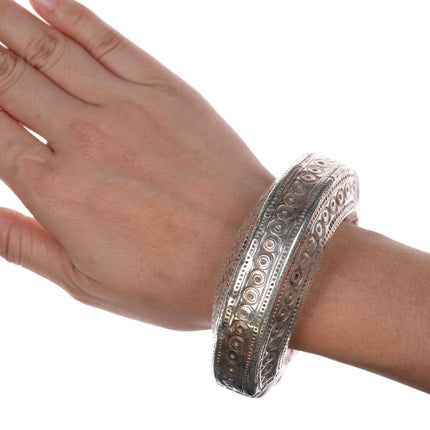 6" Antique SE Asian Golden triangle silver cuff bracelet