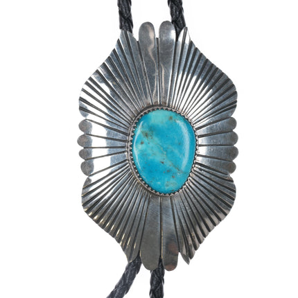 1980's Native American sterling bolo tie with turquoise 38" long