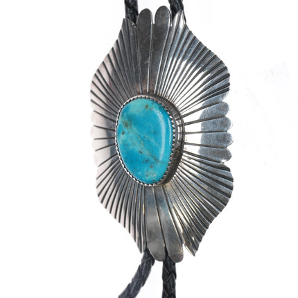 1980's Native American sterling bolo tie with turquoise 38" long