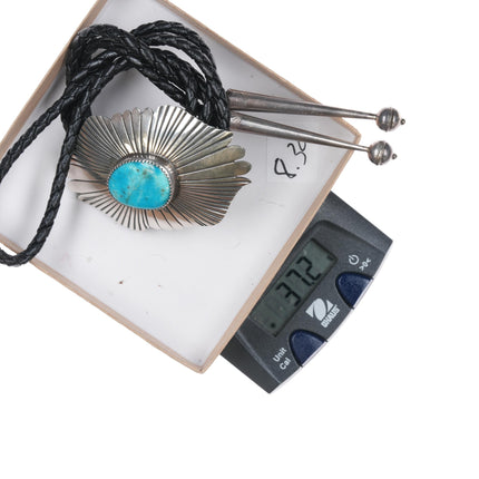 1980's Native American sterling bolo tie with turquoise 38" long