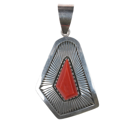 Kee Nez Navajo sterling and Mediterranean coral freeform pendant