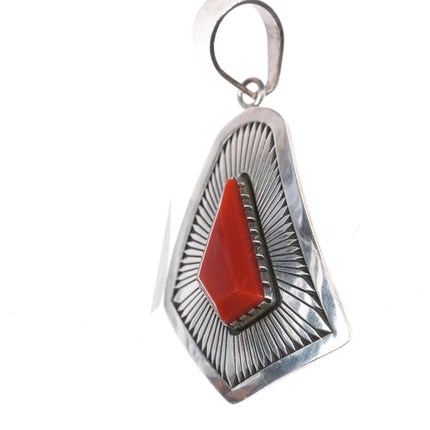 Kee Nez Navajo sterling and Mediterranean coral freeform pendant