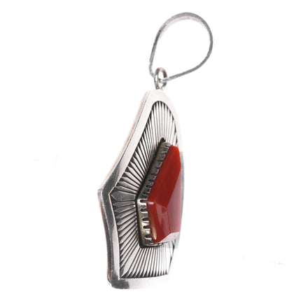 Kee Nez Navajo sterling and Mediterranean coral freeform pendant